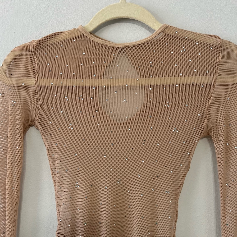 Tan Long Sleeve Bodysuit with Rinestones - Picture 2 of 7